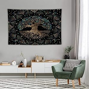 Tapestry Wall Decor Tree Of Life Yggdrasil Golden And Marble Ornament Tapestry For Bedroom Dorm Bathroom Home Hanging Blanket Line Art Living Room Decoration 50''×60''