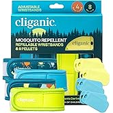 Cliganic Mosquito Repellent Pack (4 Wristbands + 8 Refill Pellets) - Adjustable, Natural DEET-Free, Essential Oil Infused