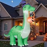 12FT Halloween Inflatable Huge Dinosaur Decorations Outdoor Blow Up | Yard Decorations Built-in LED Lights,Halloween Party Decorations with Witch Hat and Pumpkin,for Garden/Lawn by Kendane