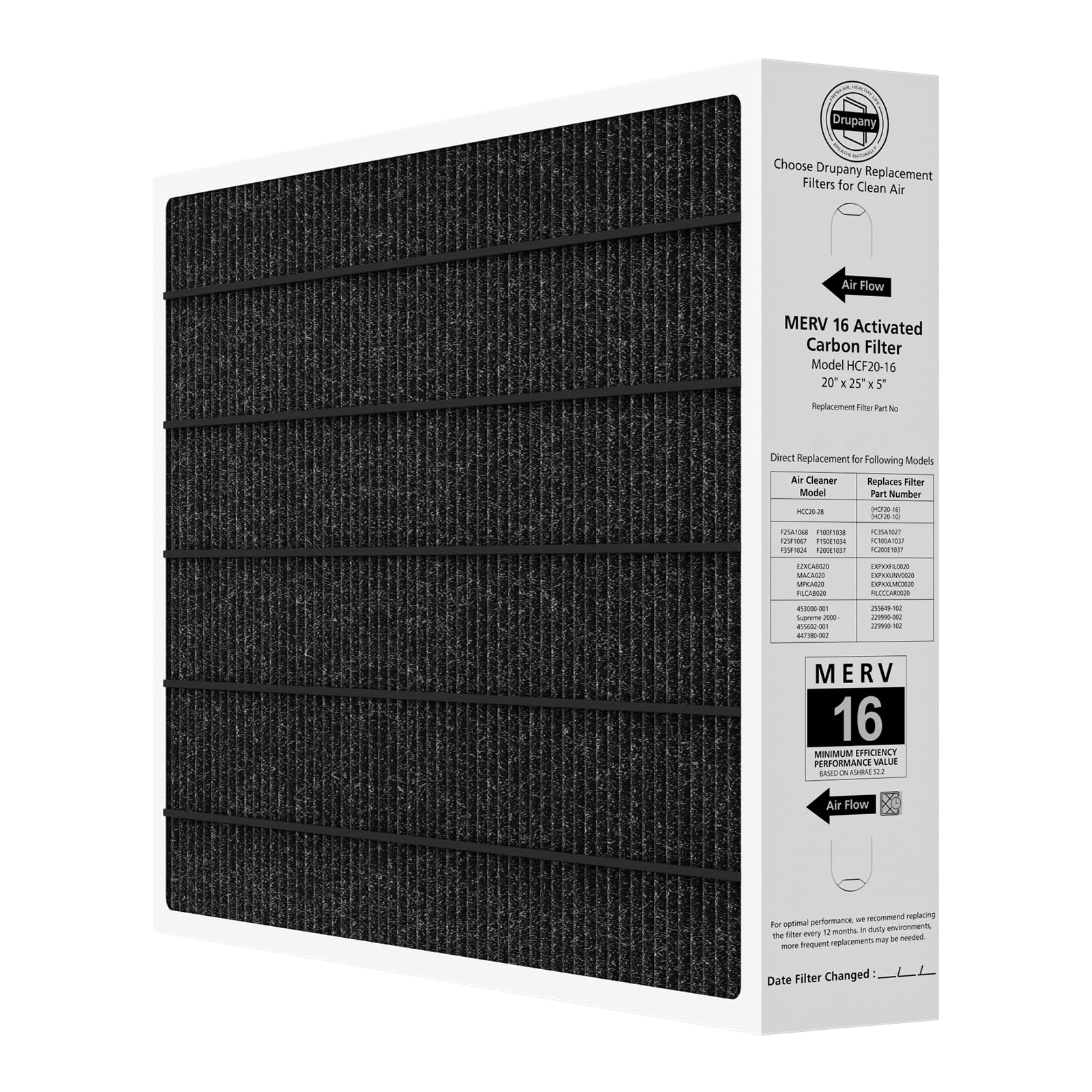 Photo 1 of 1 Pack 20x25x5 MERV 16 Air Filter Compatible with Lennox HCC20-28 Healthy Climate Carbon Clean MERV 16 Furnace Filter for HVAC System, Part Number HCF20-16, HCF20-10