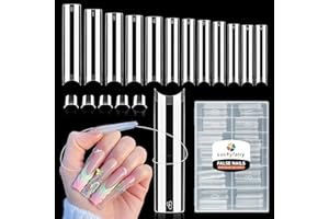 Luckyfairy XXL Nail Tips Square 120 Pcs 12 Sizes - No C Curve Flat Square Pre-buff 2XL Half Cover Tapered Gel Acrylic Nail Tips False Nails Gelly Tips for DIY Nail Art Salon