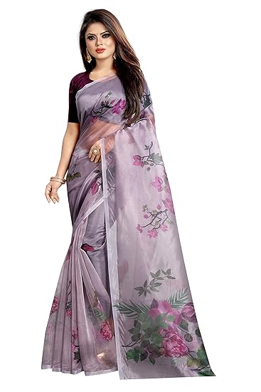 Women's Organza Saree With Unstitched Blouse Piece.