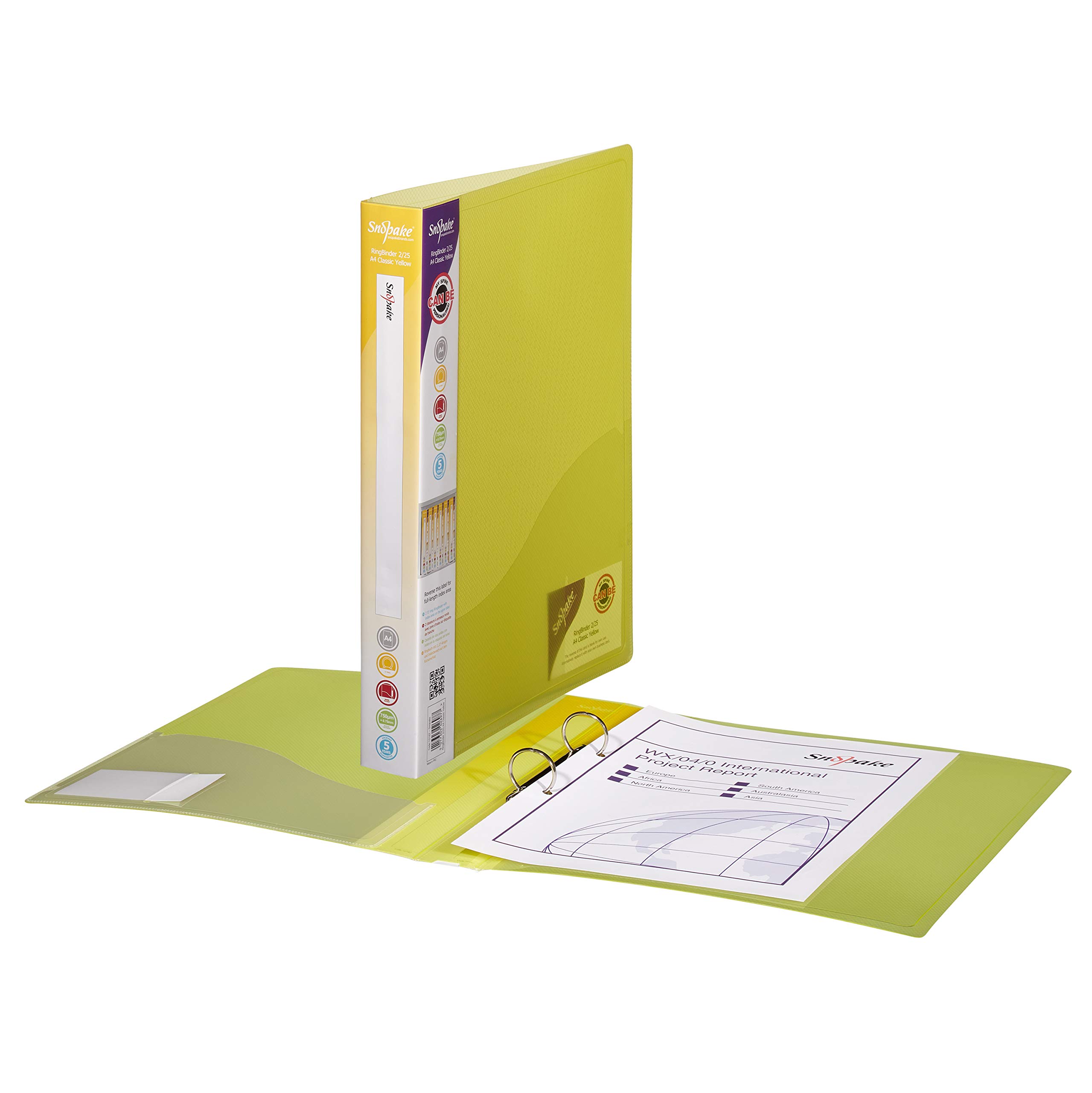 Snopake A4 2 O-Ring 25 mm RingBinder – Classic Yellow [Pack of 10] Ref: 10182 — image 1