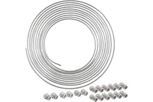 4LIFETIMELINES 25 ft 1/4 Stainless Steel Brake Line Replacement Tubing Coil and Fitting Kit, 16 Fittings Included, Inverted Flare, SAE Thread, 0.028 inch wall thickness