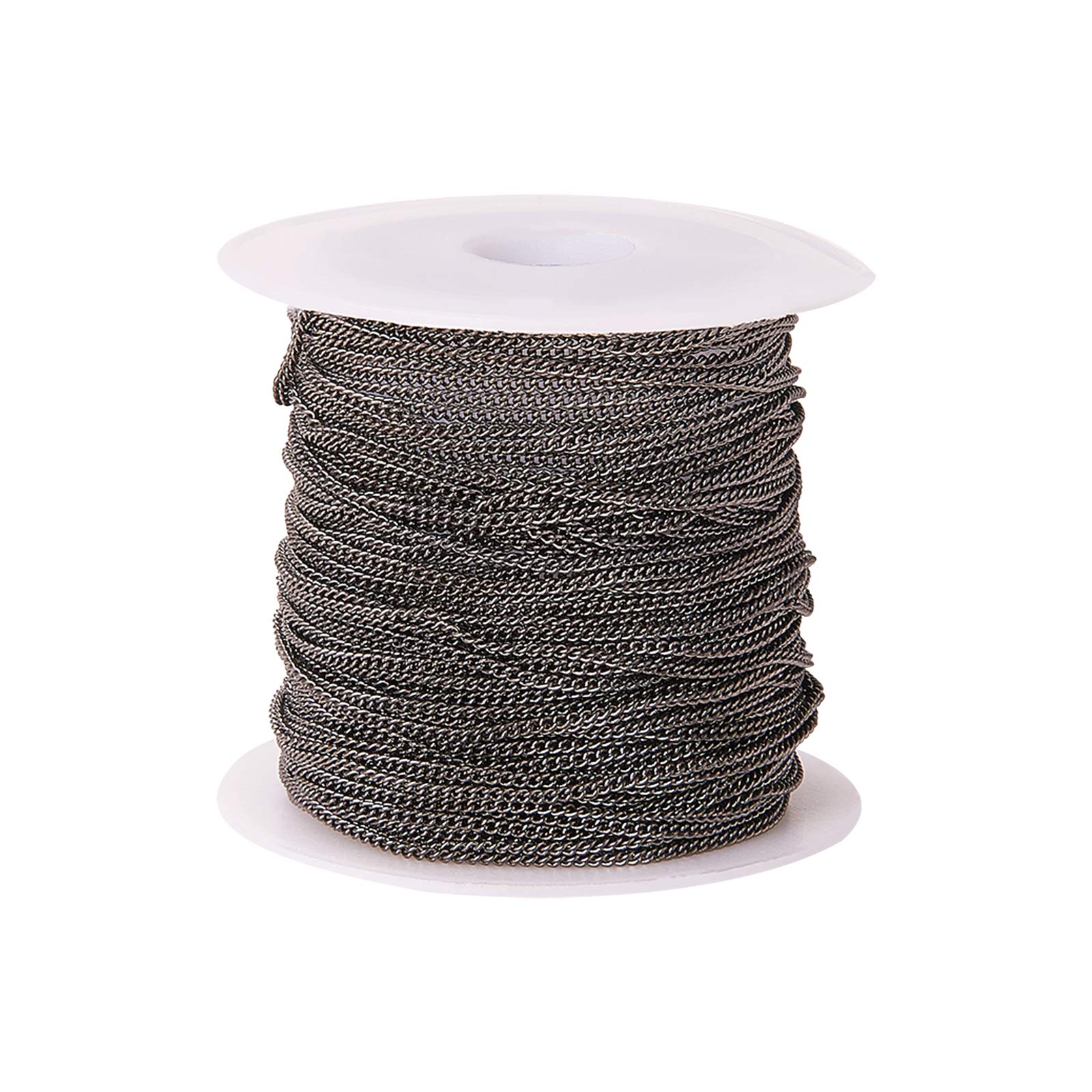 Airssory 32.8 Ft(10 Meters) Twisted Link Chains Curb Chains GunBlack Plated Unwelded with Spool Bulk Lot for Women Men Jewellery Making DIY Accessories - 2x1mm