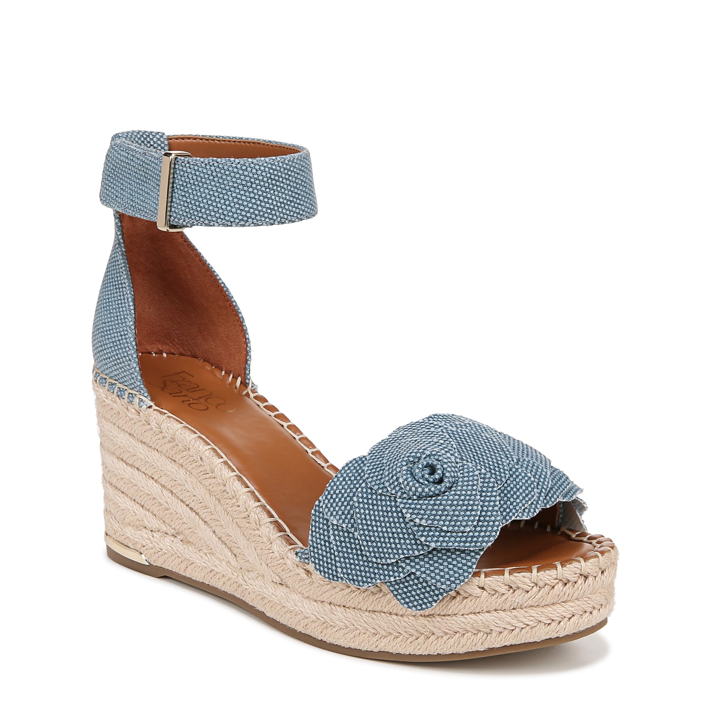 Franco Sarto Womens Clemens Jute Wrapped Espadrille Wedge Sandals Denim Blue Flower 5.5M