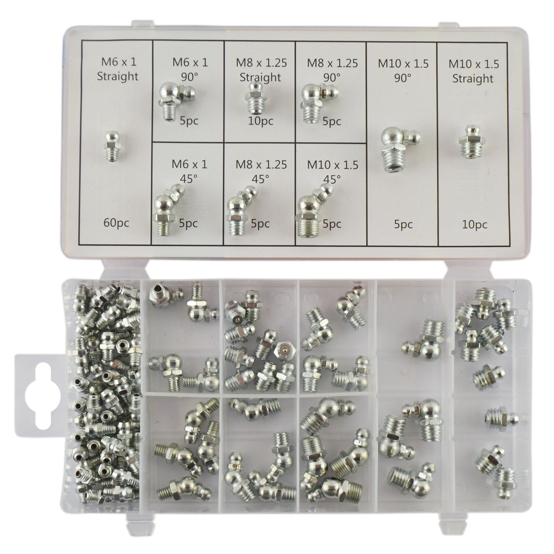 AB Tools-Resolut 110pc Assorted Hydraulic Brake Metric Grease Nipple Assortment Set Fittings