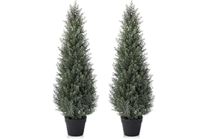 Laiwot 3FT Artificial Cedar Topiary Trees for Outdoors Potted Fake Cypress Trees Faux Evergreen Plants for Home Porch Decor Set of 2