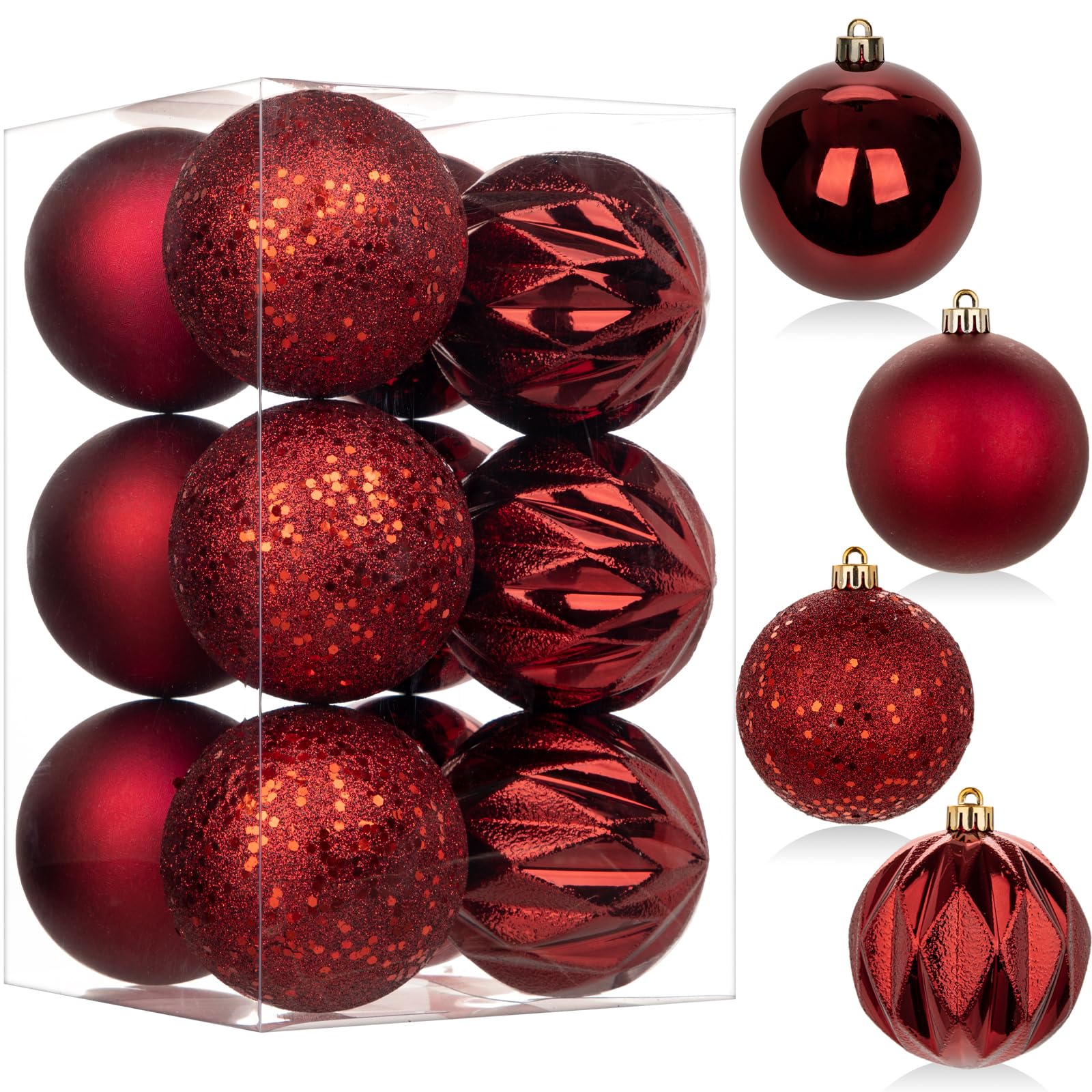 View 1 of 12PCS 3.15" Christmas Ball Ornaments Shatterproof Burgundy Christmas Tree Decorations Xmas Tree Balls Halloween Ornaments Décor