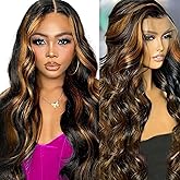 NEYQ 26 Inch Ombre Lace Front Wig Human Hair Pre Plucked Highlight 13x6 Lace Front Wigs Human Hair 1B/30 Body Wave Colored Wigs 180% Density Brown Glueless HD Lace Frontal Wigs for Women