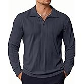 PRIVIMIX Mens Knit Polo Shirts Long Sleeve Fashion Textured Polo Sweater Stretchy Pullover Sweaters for Men Casual Golf Shirt