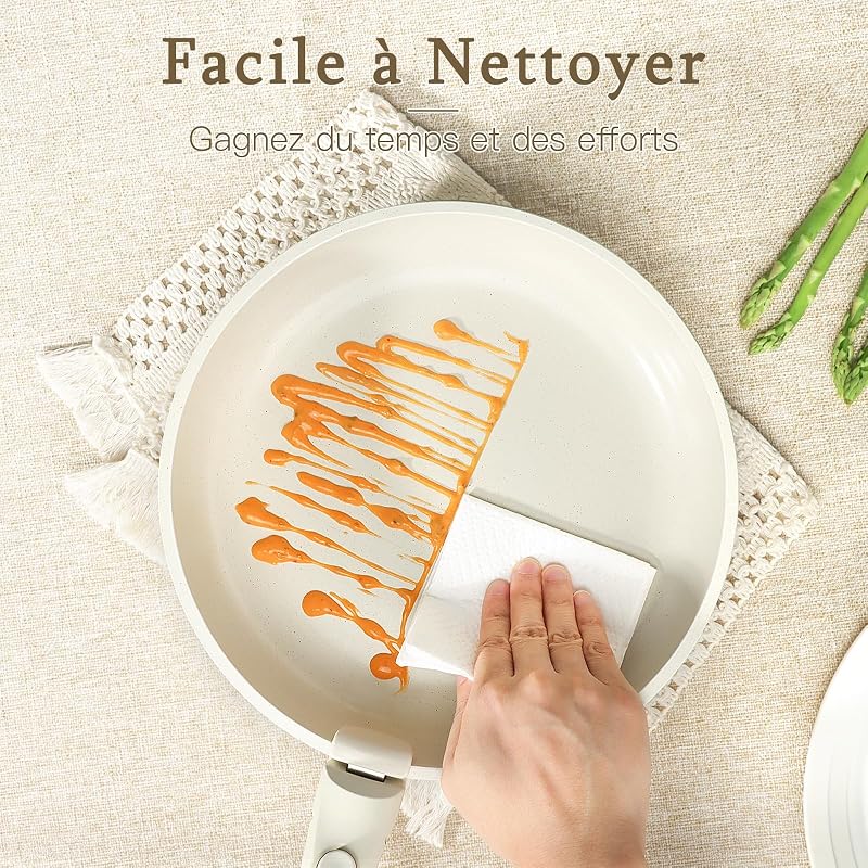 15 PCS Batterie Cuisine en CéRamique AntiadhéSive et Poignee Amovible