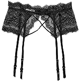 TVRtyle Black Women's Lace Eyelash Metal Clips Sexy Garter Belts for Stockings S515