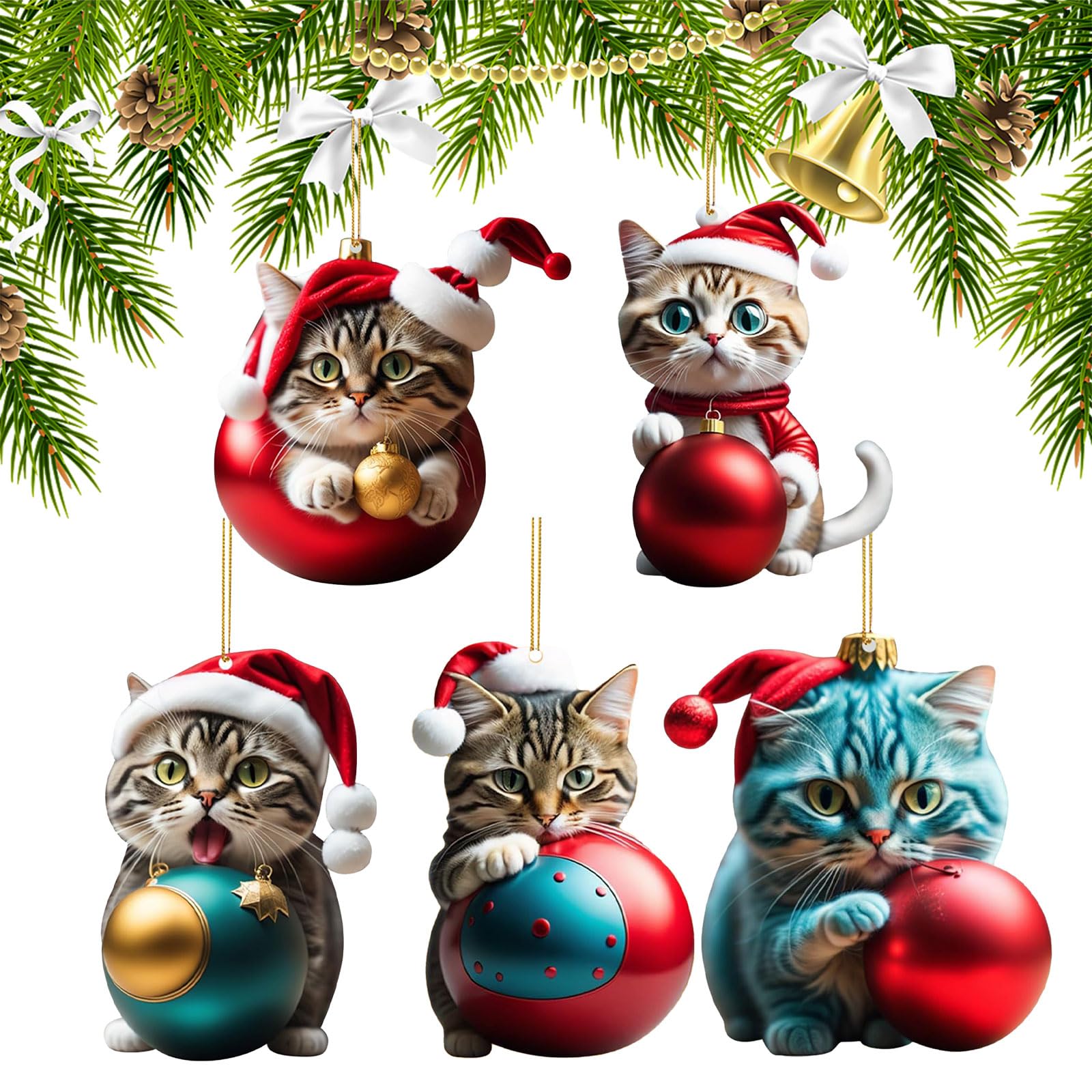 Ellxen 5pcs Christmas tree pendant,2D acrylic Christmas tree cat decoration,fun pendant gift,decoration for porch, office(B)