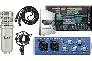 Presonus AudioBox 96 Audio USB 2.0 Recording Interface and Studio One Artist Software kit with Condenser Microphone Shockmount, and XLR Cable (Interface Color May Vary in Blue or Black)