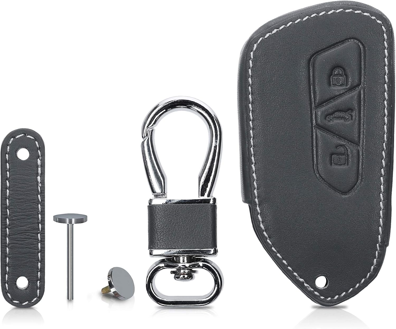 kwmobile Key Cover Compatible with VW Golf 8 3 Button Car Key - Faux Leather Car Key Fob Protector - Anthracite - Image 5