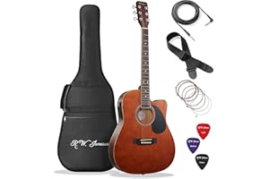 Jameson Guitars Full Size Thinline Acoustic Electric Guitar with Free Gig Bag Case & Picks Brown Right Handed