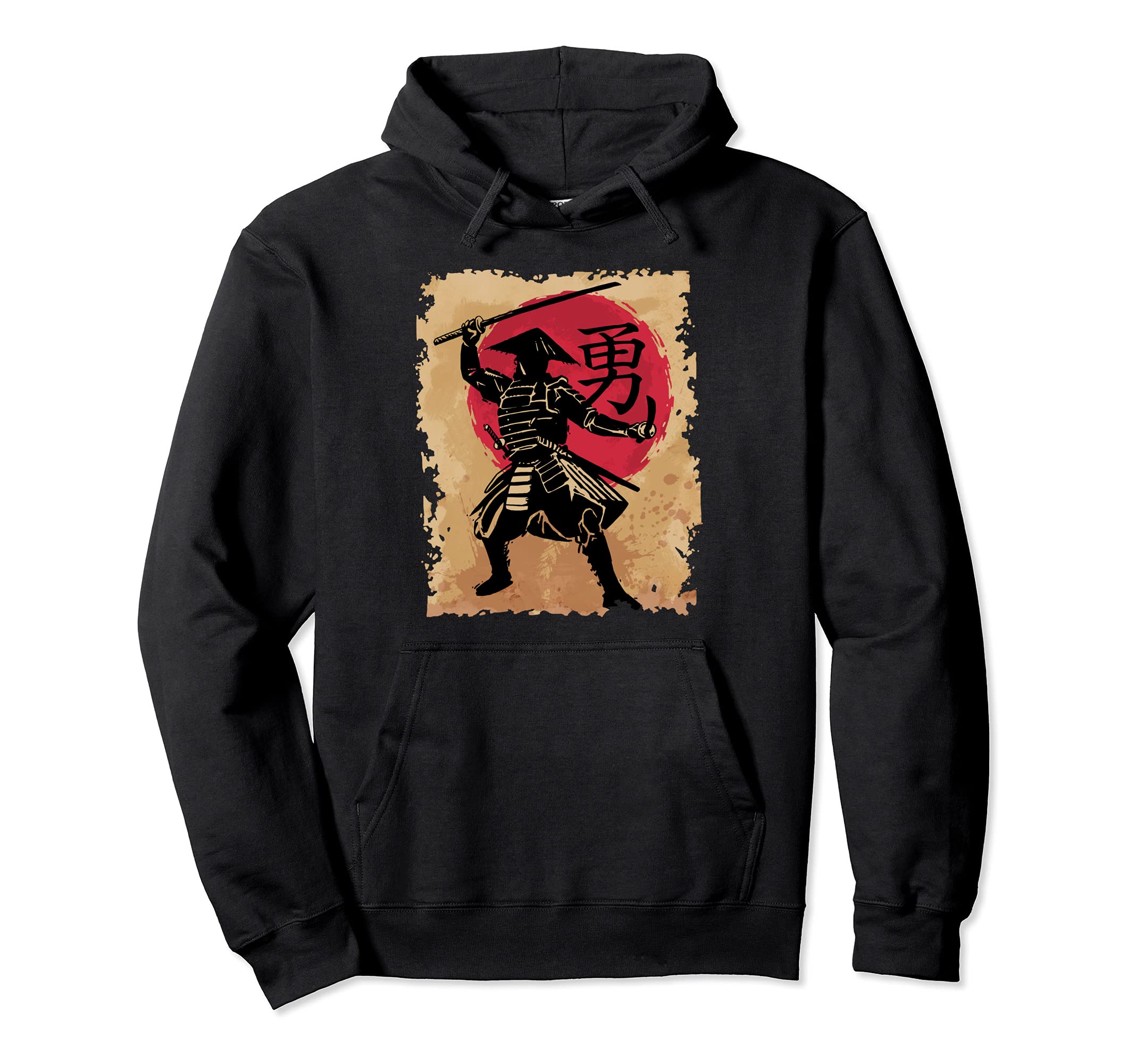 Japanese Samurai Papyrus Sun Japan Calligraphy Warrior Pullover Hoodie