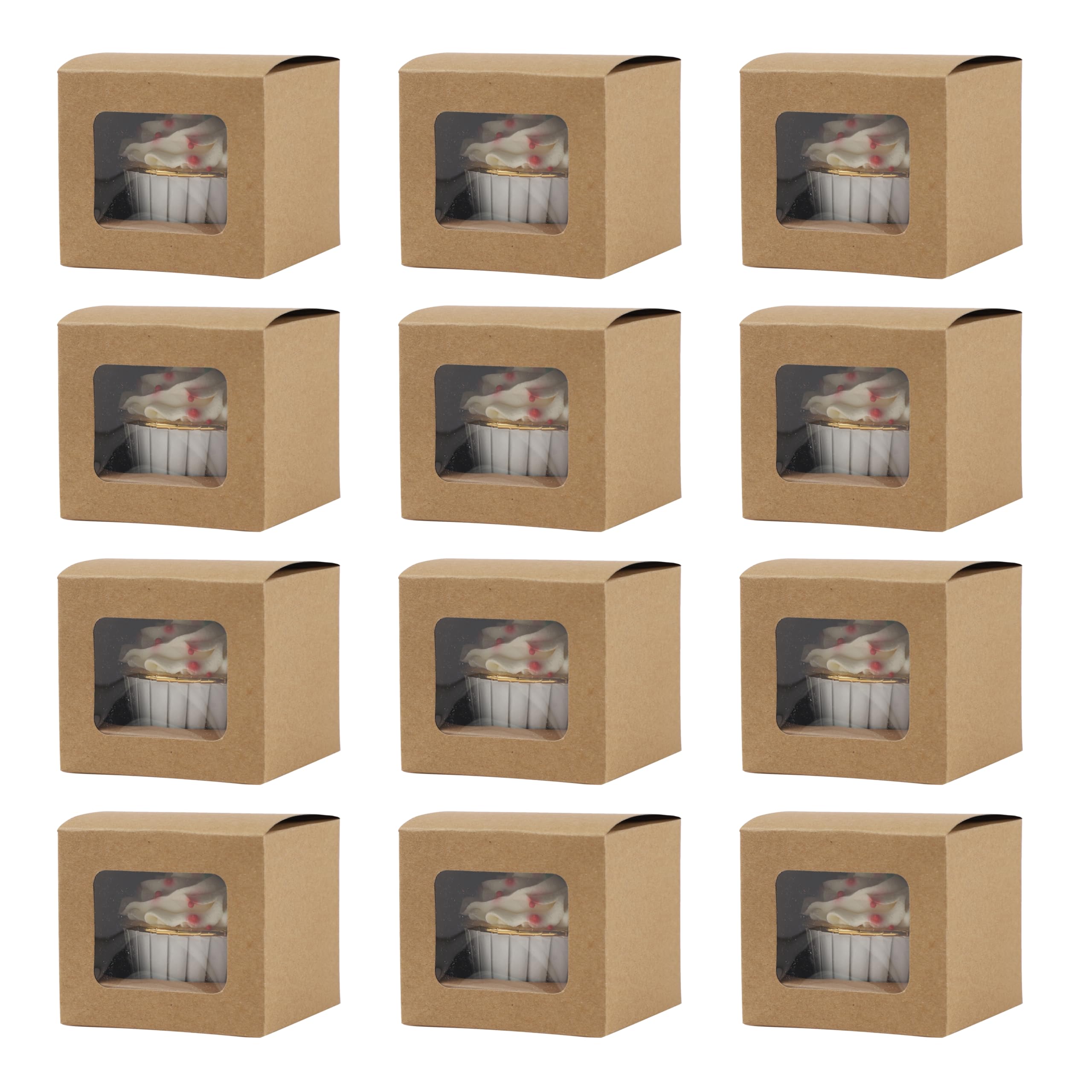 Komonee 100 x Cupcake Boxes Individual Kraft Brown Single Fairy Cup Cake With Clear Window Cardboard Packaging Box Baking Kids Muffins Cookies Brownies Christmas Bake Weddings