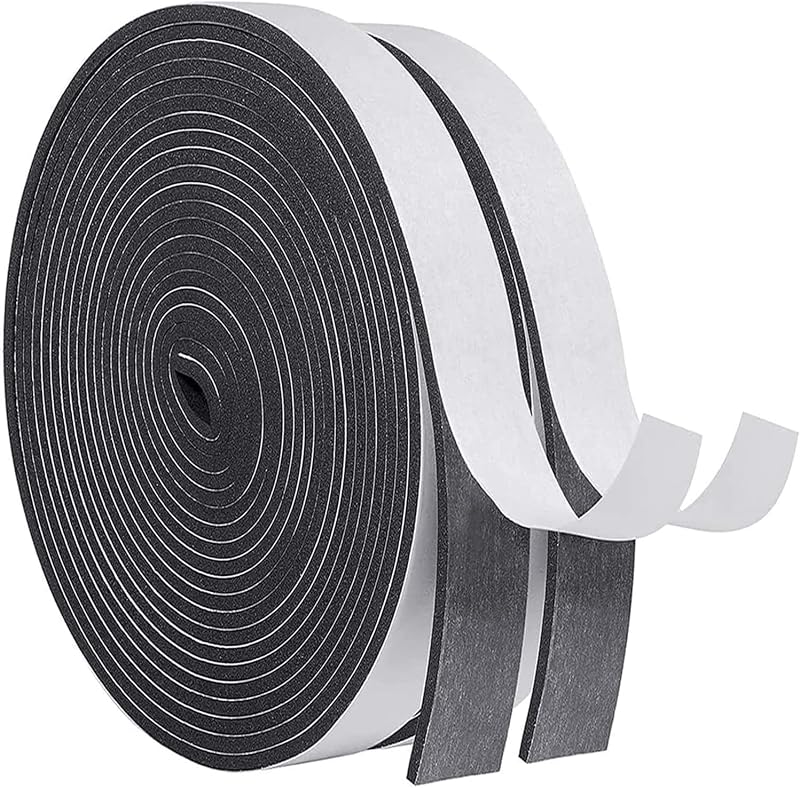 GUKOY Draught Excluder Self Adhesive Foam Tape 20mm x 3mm 2 Rolls 10m Black