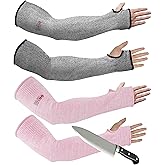GOL-SIV Arm Protectors For Thin Skin And Bruising, Cut Resistant Sleeves For Men Women, A5 Level Farmer Sleeve For Gardening (Grey & Pink, 17.7 In - 2pairs)