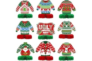 CENSEN 9 Pieces Christmas Ugly Sweater Party Decorations Ugly Sweater Party 3D Tables Topper Xmas Table Honeycomb Centerpieces Ugly Sweater Christmas Ugly Cutouts Centerpieces for Winter Holiday Supplies