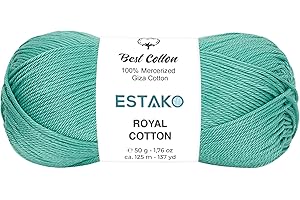Estako Royal Cotton, 100% Mercerized Giza Cotton Yarn, Soft, Super Fino 1 for Crochet and Knitting 1.76 Oz (50g) / 137 Yrds (125m) (5081 - Cyan)