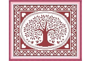 Amiiba Stamped Cross Stitch Kits, The Oval Tree of Happiness DIY 11CT 13.7x10.6 inch (Tree)