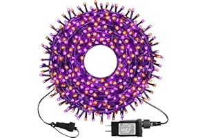 kemooie 300 LED Orange&Purple Halloween Lights, 99FT Connectable 8 Lighting Modes with Memory Function Plug in, Waterproof for Outdoor Indoor Halloween Garden Roof Decorations (Purple and Orange)