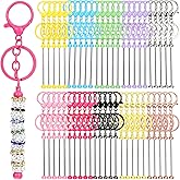 Kifmurase 50 Pcs Beadable Keychains Bulk Kit, Cute DIY Keychain Making Supplies with Metal Blanks, Beads Key Chain Bars for Women Men Crafts Jewelry Charms Custom Projects (Colorful)