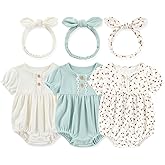 MAMIMAKA Newborn Baby Girl Clothes Cotton Bubble Romper Floral Short Sleeve Bodysuit 3 Pack