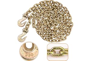 Lechansen 3/8 Chain Grade 80, Transport Binder Chain 3/8 Inch ×10 FT, 3/8 Tow Chains with G80 Grab Hook, 7,100 lbs Working Load Limit Safety Logging Chains for Tie Down, G80 Ratchet Load Binder