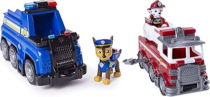 Amazon.com: Paw Patrol Chase Police Cruiser y Marshall juego de camión de bomberos: Toys \u0026 Games