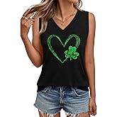 QAUN St Patricks Day Tank Tops for Women: Lucky Charms Shirt Shamrock Tshirts Irish Sleeveless Tees
