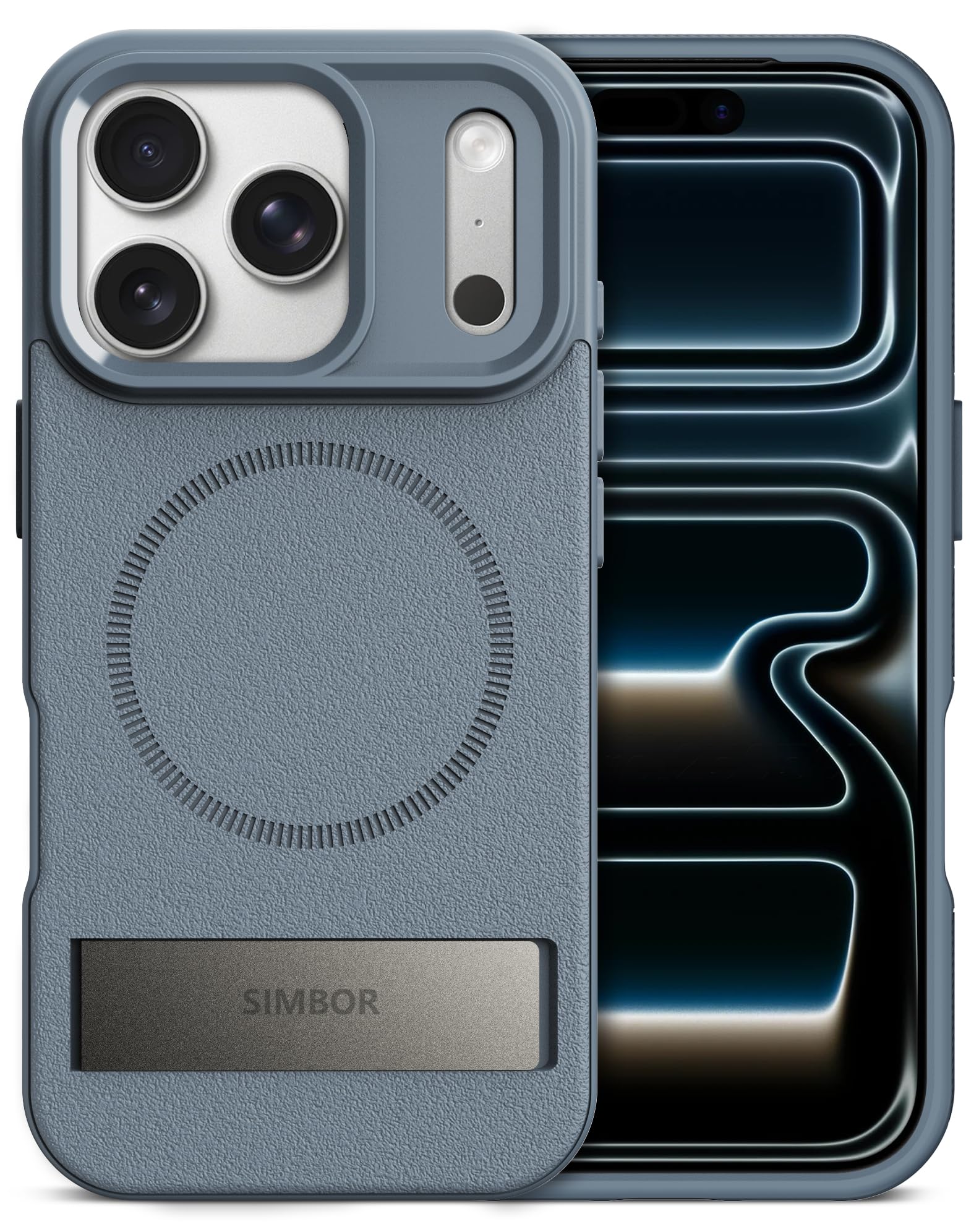 SIMBOR Magnetic for iPhone 17 Pro Case with Stand[Compatible with MagSafe] Slim Invisible Kickstand, Protective Anti-Fingerprint Phone Cove for iPhone 17 Pro Case 6.3", Dusty Blue