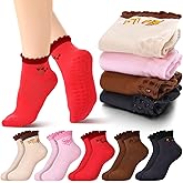 Jamntower 10 Pairs Cute Short Pilates Socks for Women Colorful Non-slip Yoga Ballet Socks with Ruffle Cuff Grips Gift
