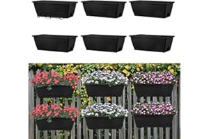 Skcoipsra 6 Pack Hanging Planters for Railings, Flexible Clamp-On Flower Pot Holder with Drainage, Railing Planter Box for Balcony, Deck & Fence (Planter Included)