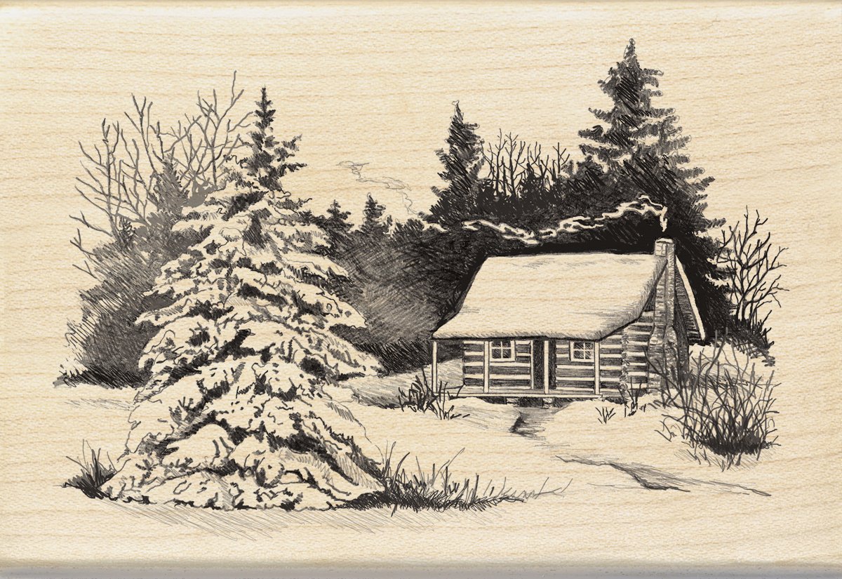 Inkadinkado Mounted Rubber Stamp 2 75 X4 Snowy Cabin Amazon Co