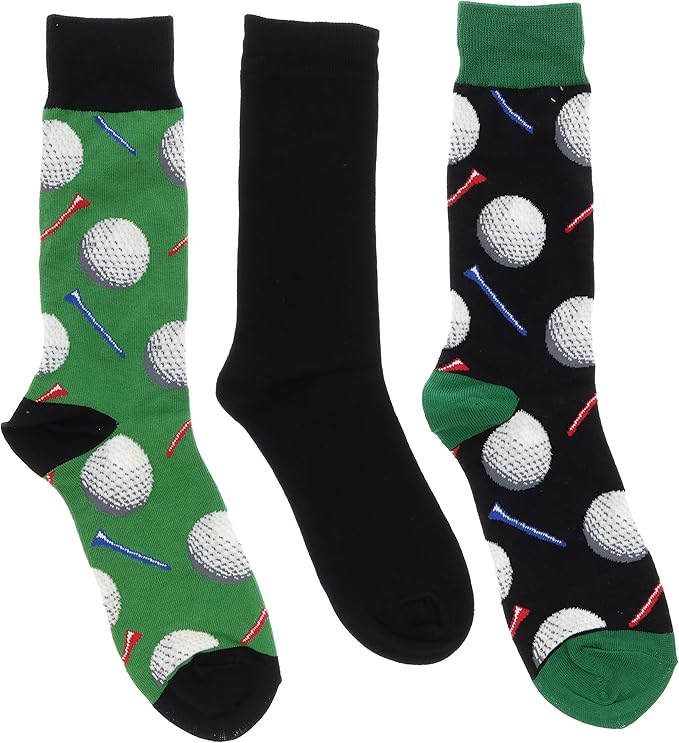 Socksmith Men's Golf Theme Crew Socks (3 Pr), 70 Cotton, One Size