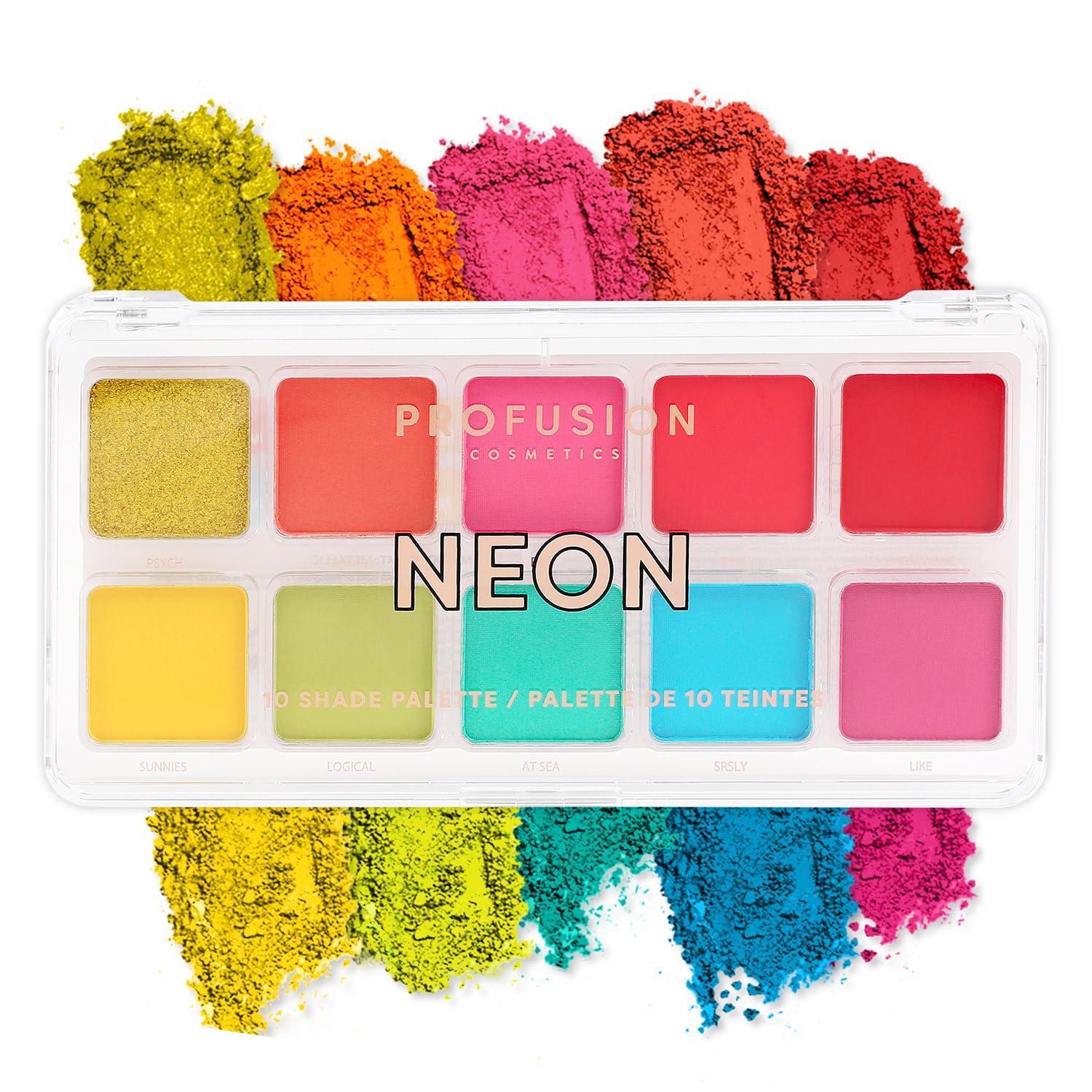 Profusion Cosmetics 10 Shade Eyeshadow Palette - High Pigmented Multi-Finish Colors, Vegan & Cruelty-Free, Create Stunning Looks On-the-Go - Travel-Friendly & Versatile Makeup, NEON