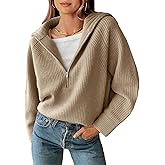 BTFBM Womens Sweaters Quarter Zip Pullover V Neck Collar Long Sleeve Ribbed Knit Loose Casual 2026 Winter Fall Sweater