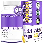 Nutra Wave Pure Berberine HCL 1000mg – Non-GMO, Vegan, Gluten Free – 90 Capsules
