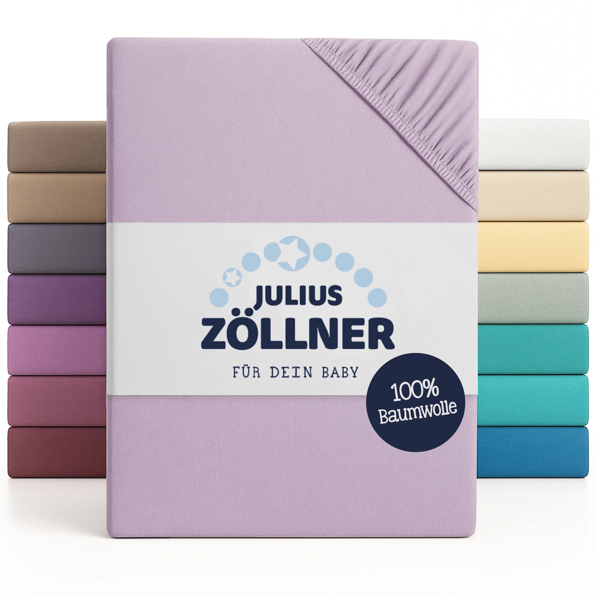 Julius Zöllner Jersey Fitted Sheet for Baby and Cot, 100% Jersey Cotton, Oeko-Tex Standard 100 Certified, Size: 60 x 120 cm / 70 x 140 cm, Pack of 2, Lilac