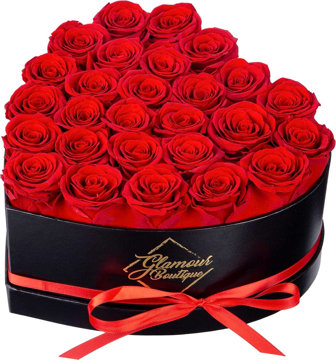 Dried & Preserved Flora - GLAMOUR BOUTIQUE 27-Piece Forever Flowers Heart Shape Box - Preserved Roses, Immortal Roses That Last A Year - Eternal Rose Preserved Flowers for Delivery Prime Mothers Day & Valentines Day - Red