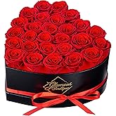 GLAMOUR BOUTIQUE 27 Flower Forever Heart Shape Box, Eternal Preserved Roses Gift for Her, Lasting Flowers, Premium Floral Heart Box for Birthday, Anniversary or Valentine’s Day, Red (Color-Treated)