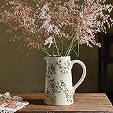 Vintage Flower Vase, Chinoiserie Floral Ceramic Vase for Home Decor, Green and White Decorative Vases for Centerpiece Table Decorations, Vases for Living Room Kitchen Entryway Mantle Shelf Decor Vase