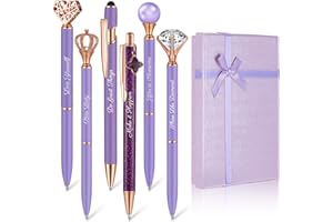 Qeeenar 6 Pcs Fancy Pens for Women Crystal Diamond Pen for Journaling Pretty Glitter Ballpoint with Box Inspirational Gifts for Women Girls College Students Cute Back to School Gifts(Purple)