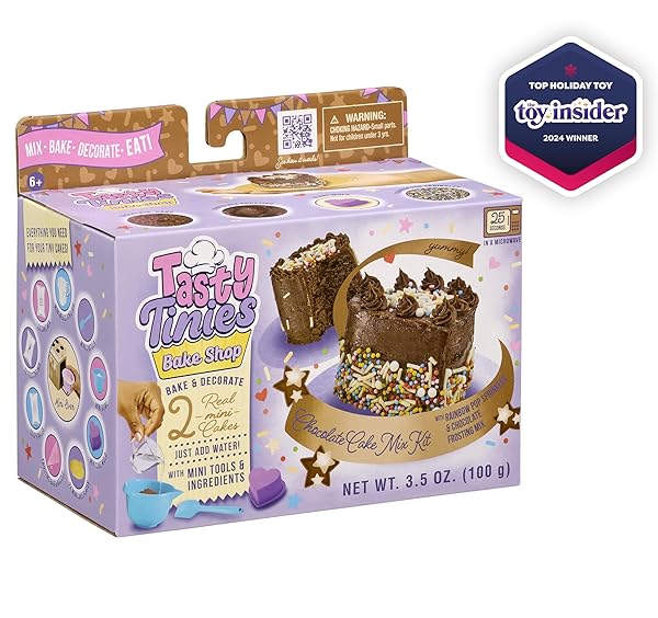 GOLIATH TASTY TINIES BAKE SHOP CHOCOLATE CAKE MIX KIT WITH RAINBOW POP SPRINKLES & CHOCOLATE FROSTING MIX | BAKE & DECORATE 2 REAL MINI CAKES | INCLUDES MINI TOOLS & INGREDIENTS | AGES 6+