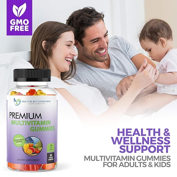 MULTIVITAMIN GUMMIES FOR ADULTS AND KIDS WITH VITAMIN A, C, D3, E, B6, B12, BIOTIN AND ZINC WITH NO HIGH FRUCTOSE CORN SYRUP, GLUTEN OR ARTIFICIAL SWEETENERS – 60 GUMMY VITAMINS, FULL 30-DAY SUPPLY