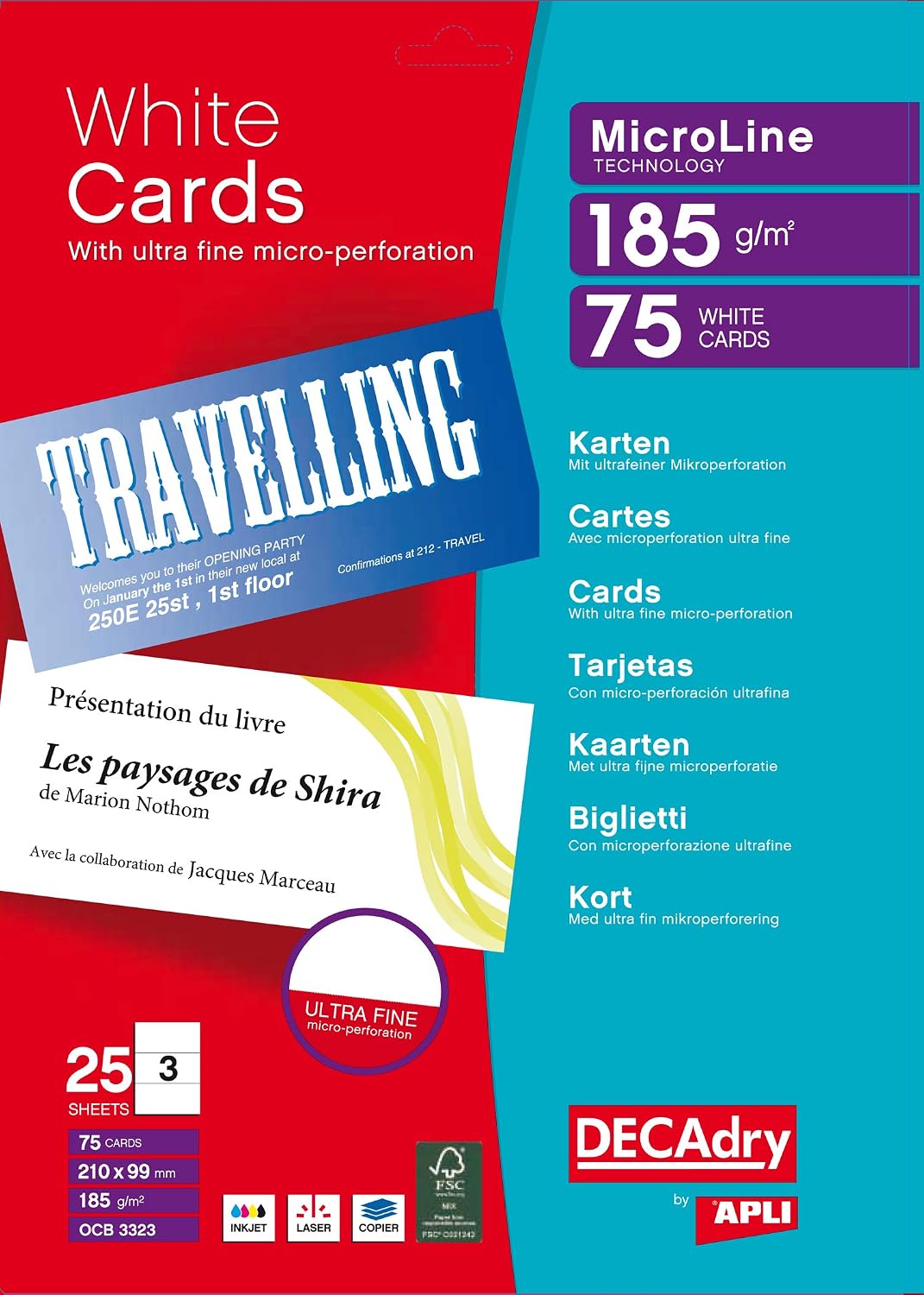 Agipa Business Cards 185 g 21 cm x 9.9 cm Micro-Perforated Pack of 75, White
